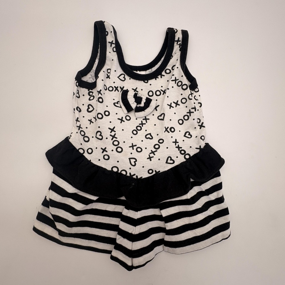 Buster Brown Bodysuit Girls 3T White XOXO Stripe‎ Ruffle Snap Summer One Piece